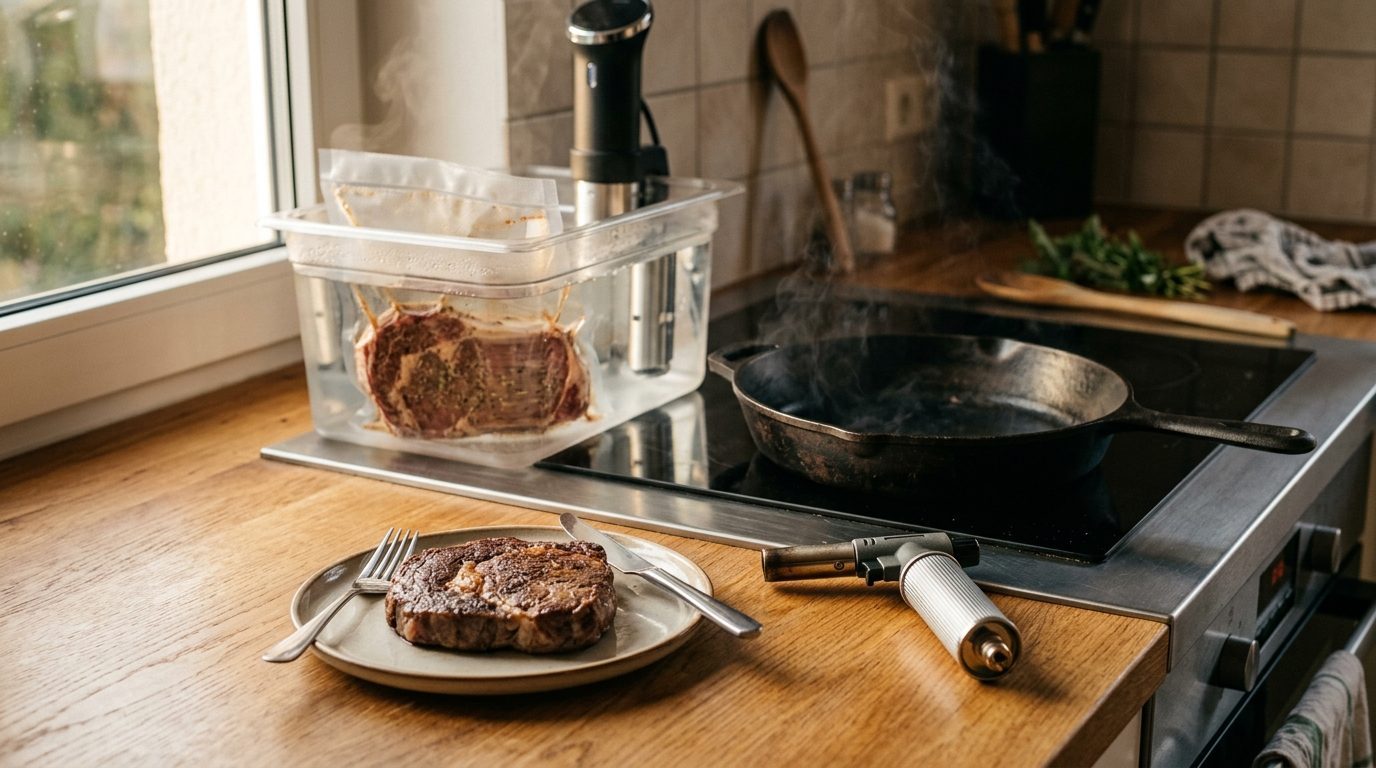 Illustrationsfoto til guiden: Bruning efter sous vide: pande, grill eller gasbrænder